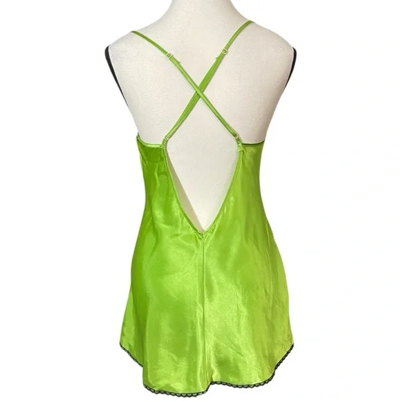 Frederick's of Hollywood Women's Vibrant Green Chemise Satin Slip Dress Sz. M - Picture 2 of 9